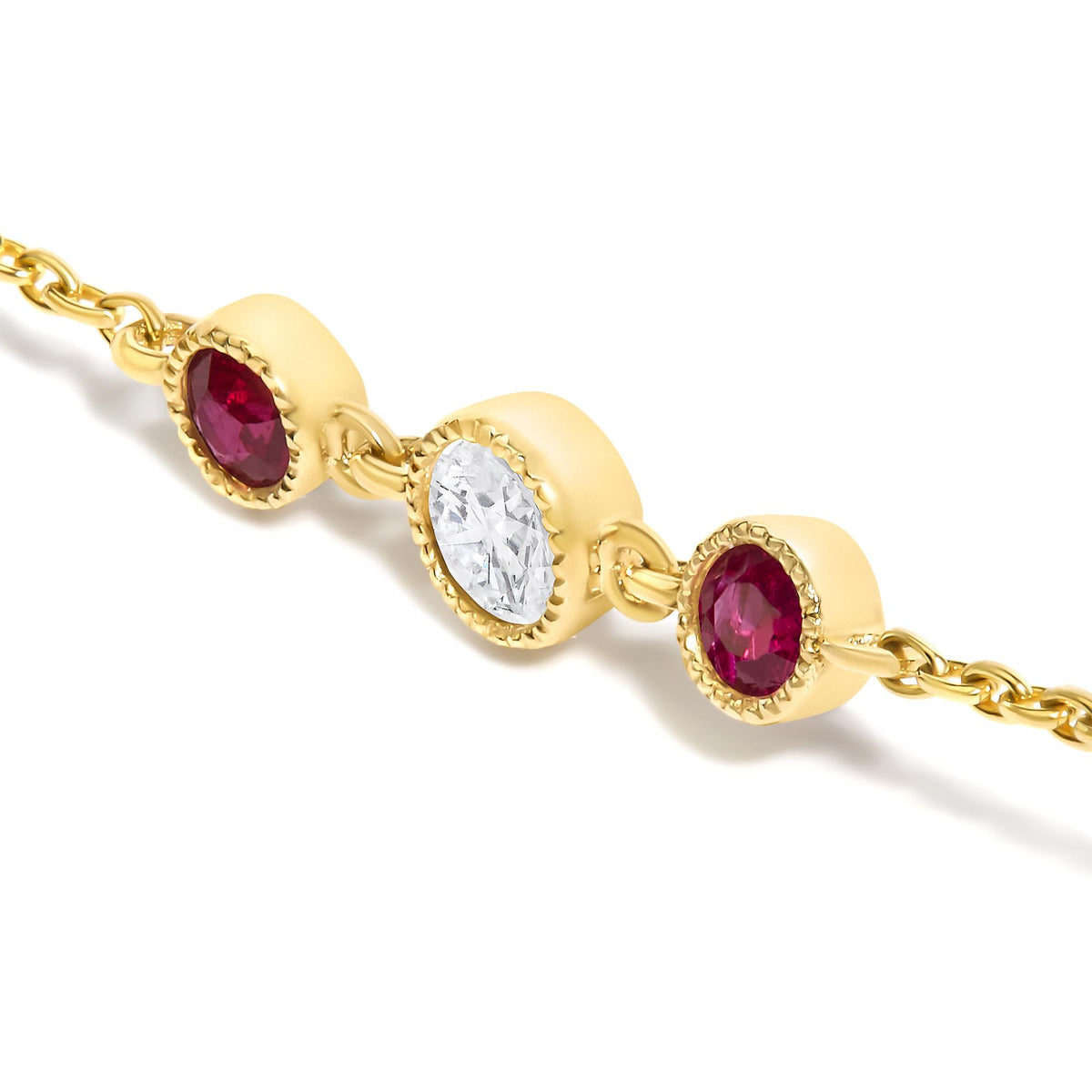 14K Yellow Gold Ruby and 1/2 Cttw Diamond Station Necklace