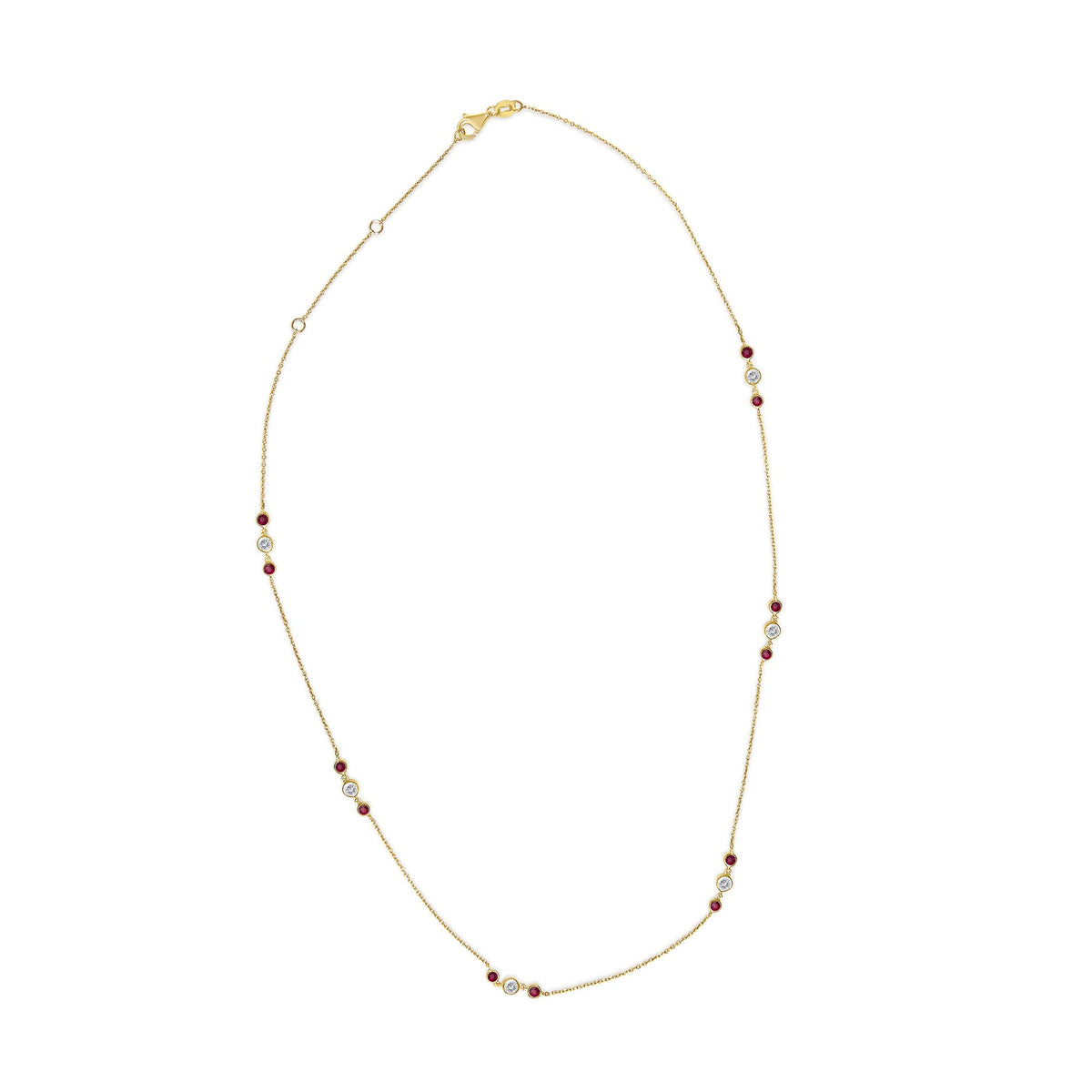 14K Yellow Gold Ruby and 1/2 Cttw Diamond Station Necklace