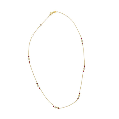 14K Yellow Gold Ruby and 1/2 Cttw Diamond Station Necklace