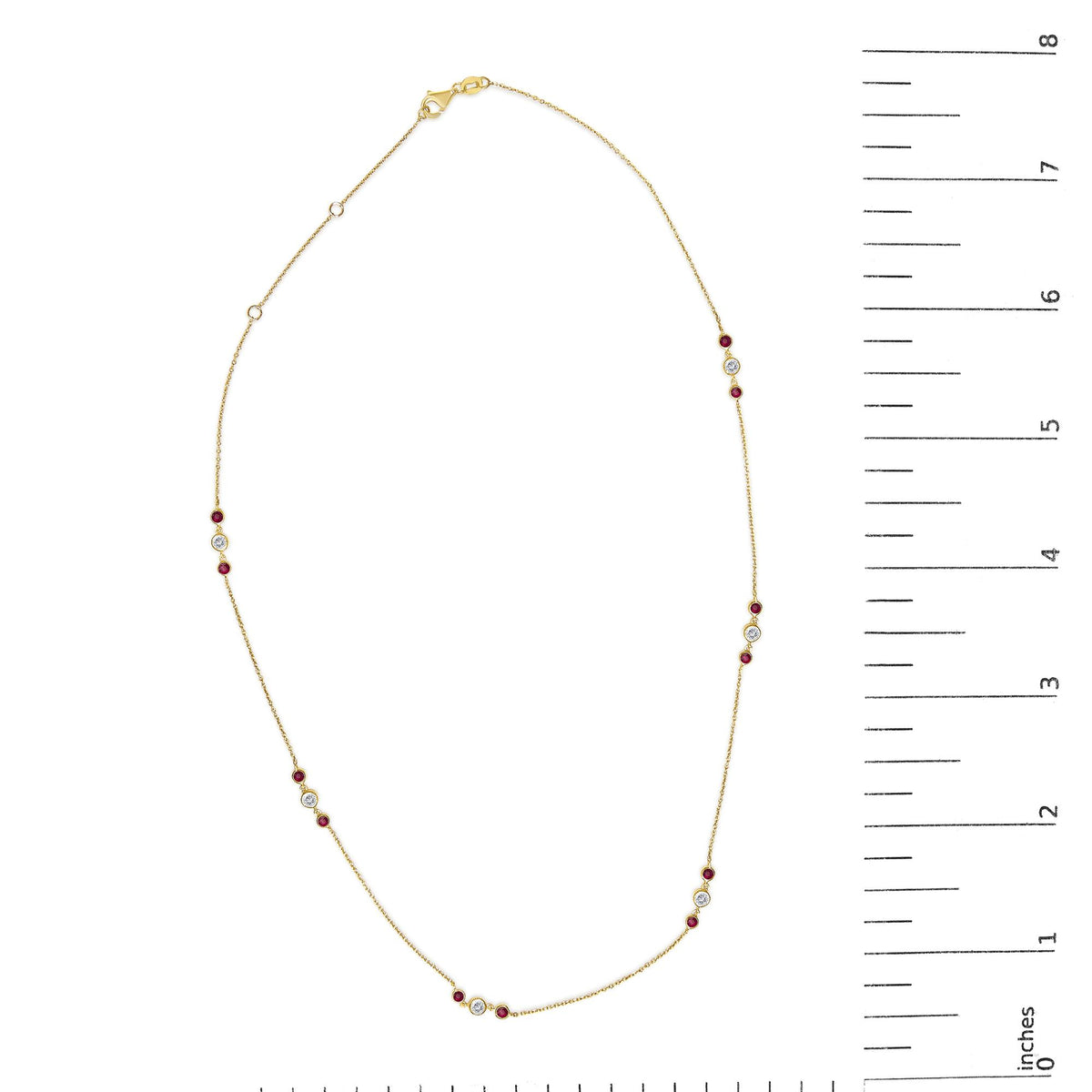 14K Yellow Gold Ruby and 1/2 Cttw Diamond Station Necklace