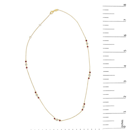 14K Yellow Gold Ruby and 1/2 Cttw Diamond Station Necklace