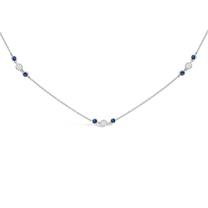 14K White Gold Sapphire and 1/2 Cttw Diamond Station Necklace