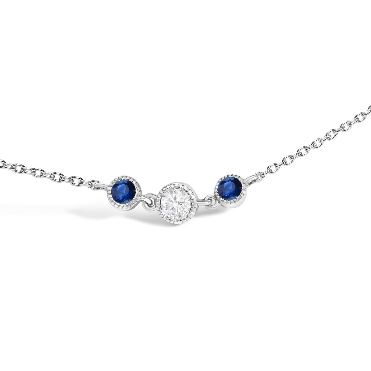 14K White Gold Sapphire and 1/2 Cttw Diamond Station Necklace