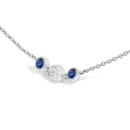 14K White Gold Sapphire and 1/2 Cttw Diamond Station Necklace