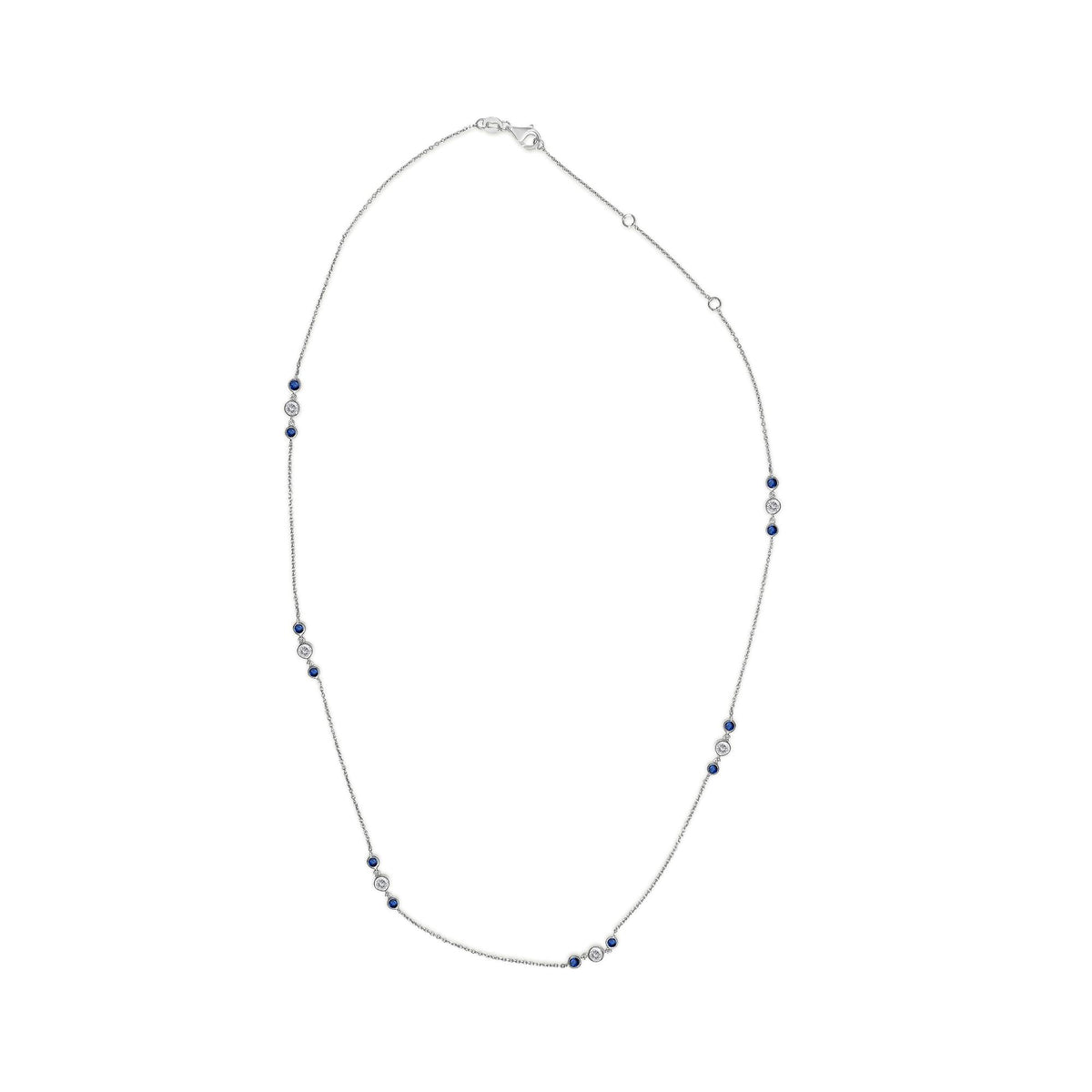 14K White Gold Sapphire and 1/2 Cttw Diamond Station Necklace