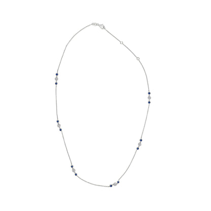14K White Gold Sapphire and 1/2 Cttw Diamond Station Necklace