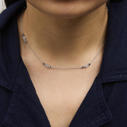 14K White Gold Sapphire and 1/2 Cttw Diamond Station Necklace