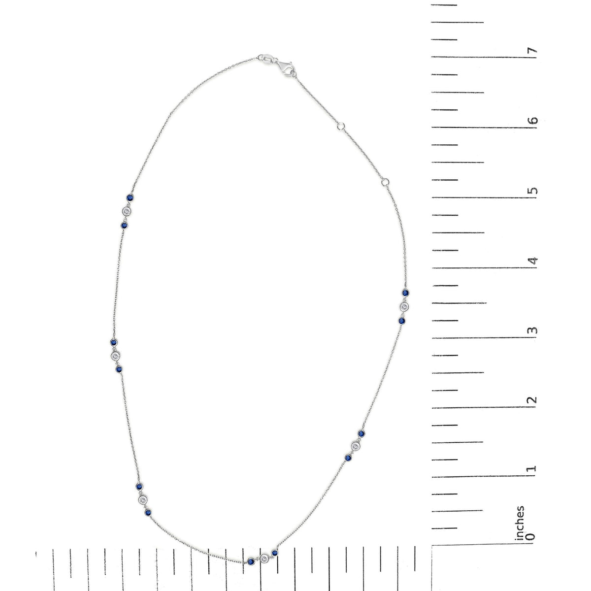 14K White Gold Sapphire and 1/2 Cttw Diamond Station Necklace
