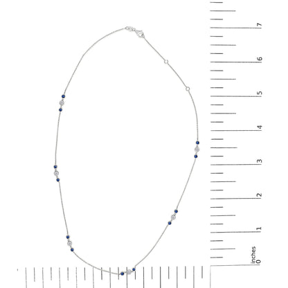 14K White Gold Sapphire and 1/2 Cttw Diamond Station Necklace