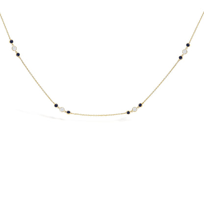 14K Yellow Gold Sapphire and 1/2 Cttw Diamond Station Necklace