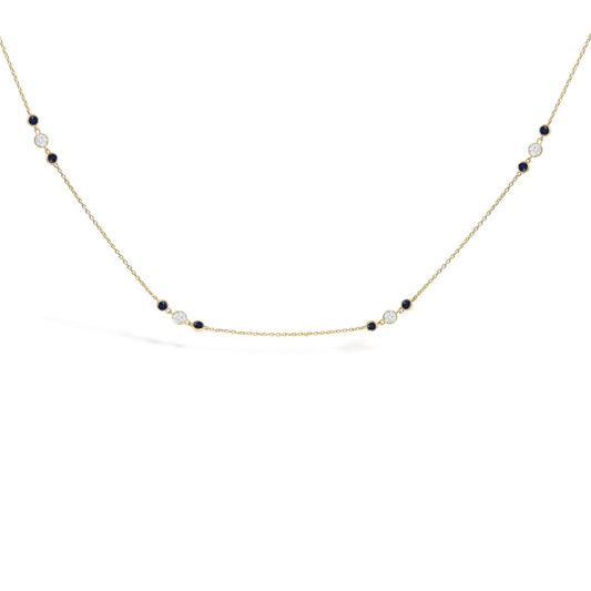 14K Yellow Gold Sapphire and 1/2 Cttw Diamond Station Necklace