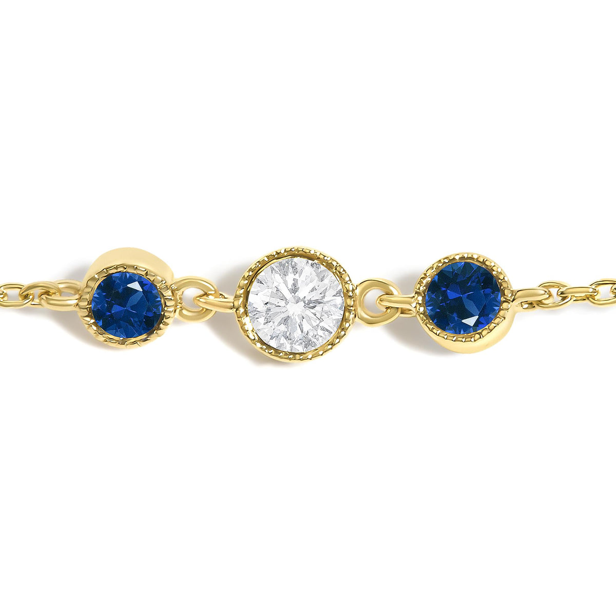 14K Yellow Gold Sapphire and 1/2 Cttw Diamond Station Necklace