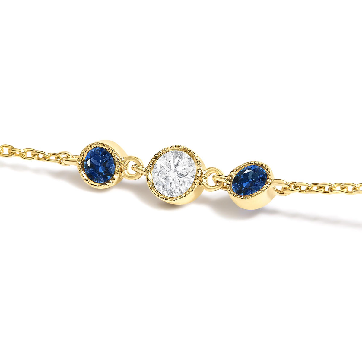 14K Yellow Gold Sapphire and 1/2 Cttw Diamond Station Necklace
