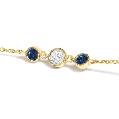 14K Yellow Gold Sapphire and 1/2 Cttw Diamond Station Necklace
