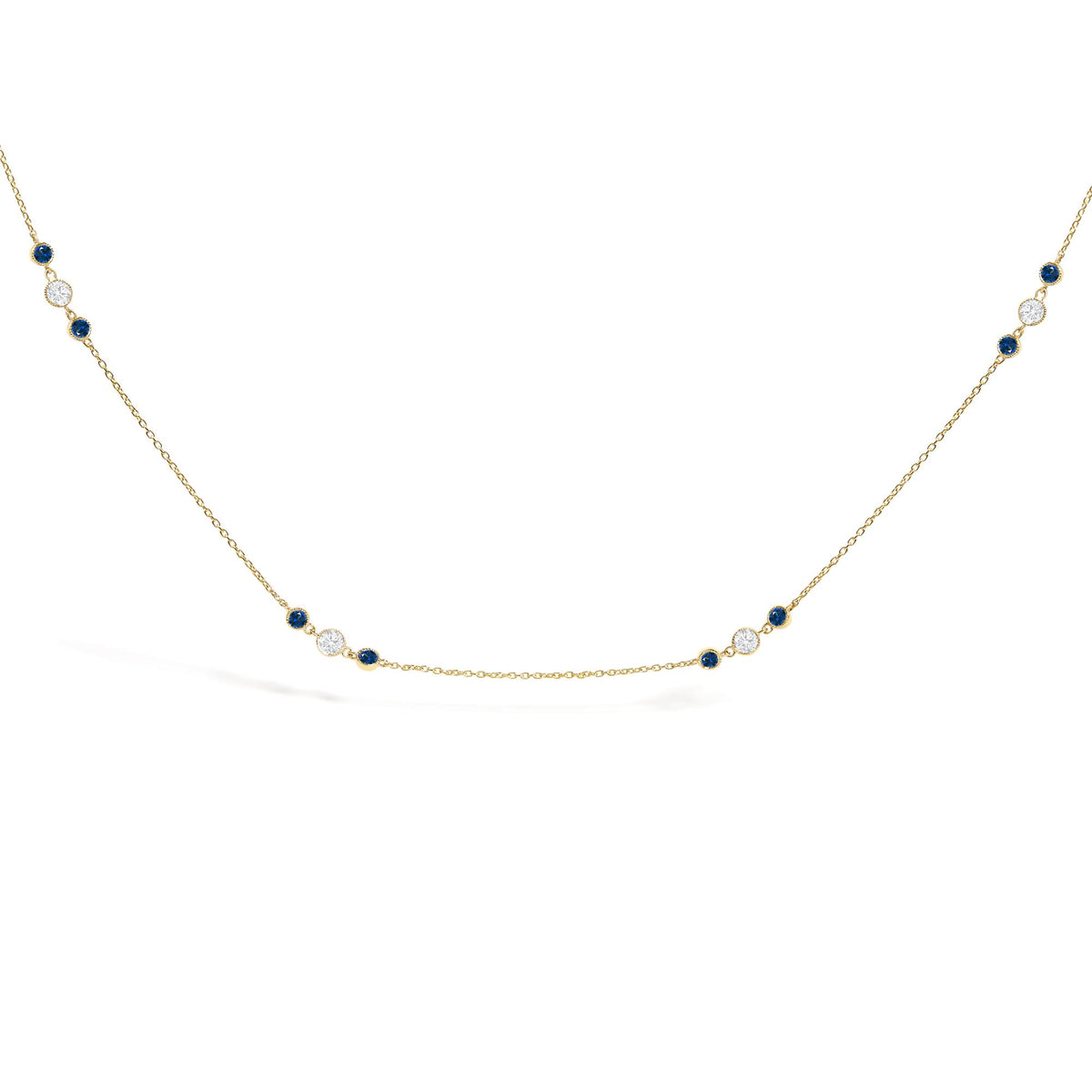 14K Yellow Gold Sapphire and 1/2 Cttw Diamond Station Necklace