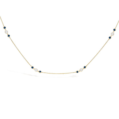 14K Yellow Gold Sapphire and 1/2 Cttw Diamond Station Necklace