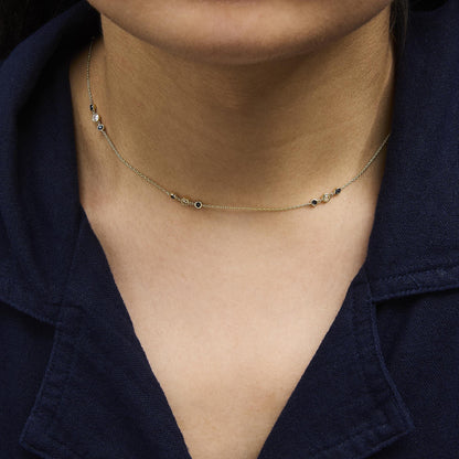 14K Yellow Gold Sapphire and 1/2 Cttw Diamond Station Necklace