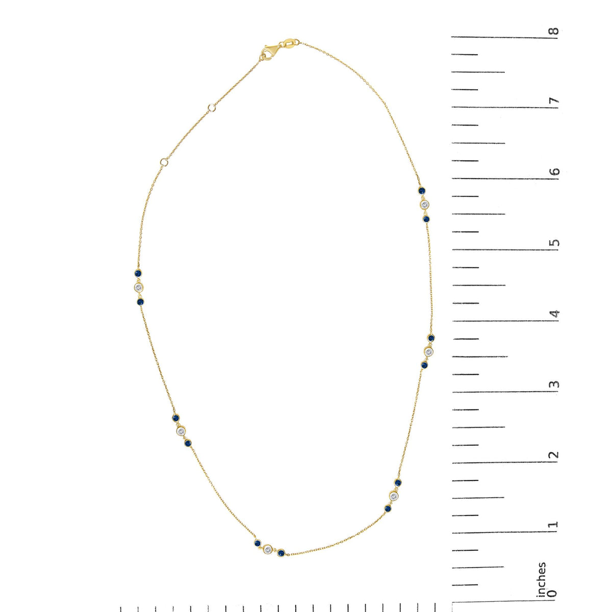 14K Yellow Gold Sapphire and 1/2 Cttw Diamond Station Necklace