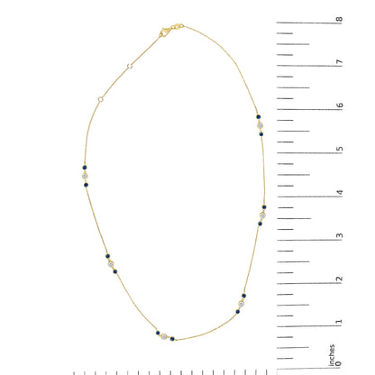 14K Yellow Gold Sapphire and 1/2 Cttw Diamond Station Necklace
