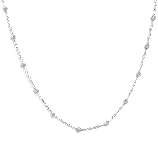 14K Gold 1.00 Cttw Round Diamond Paperclip Bezel Set Station Necklace