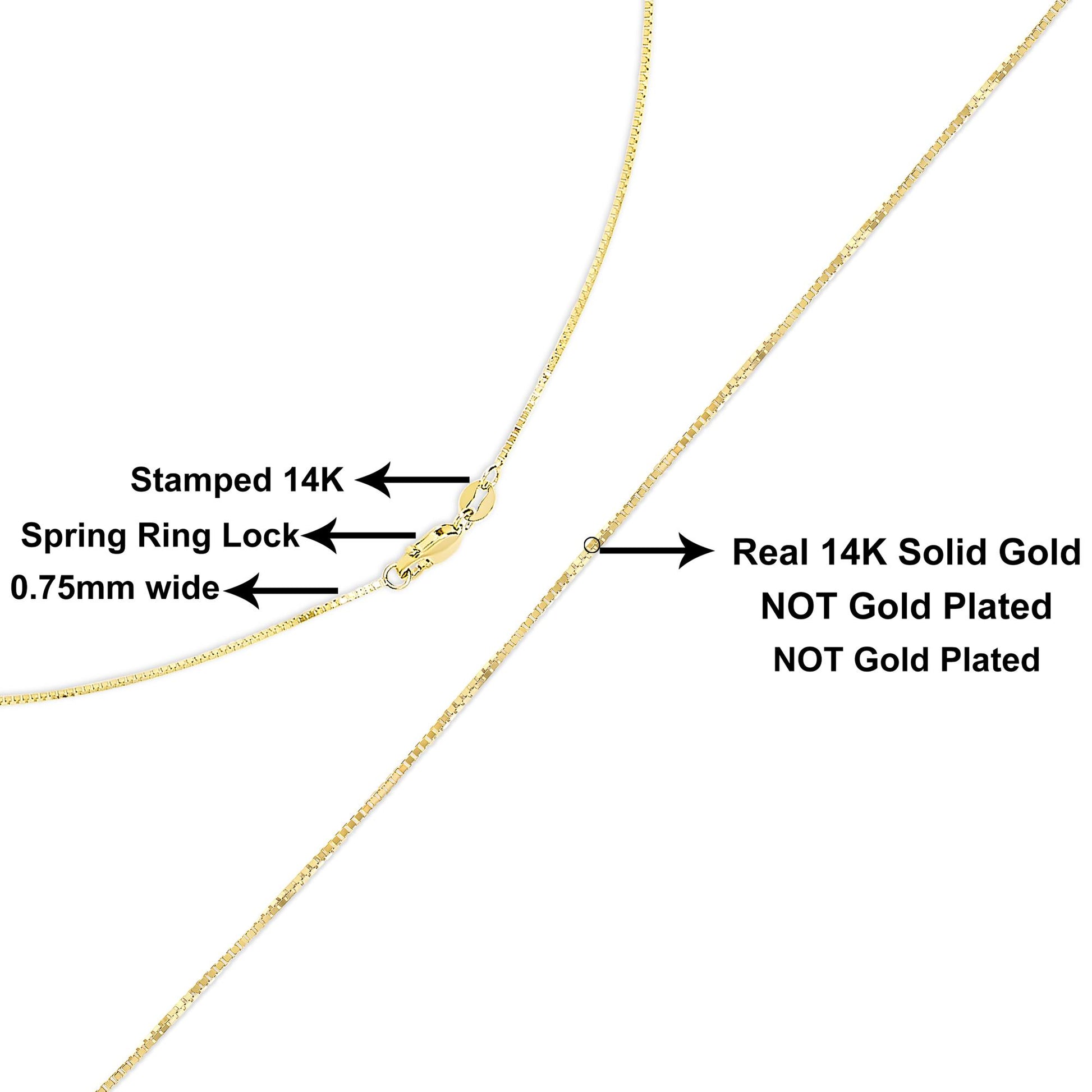Close-up angled view of a thin yellow chain with a spring ring clasp and stamped markings shown against a white background.