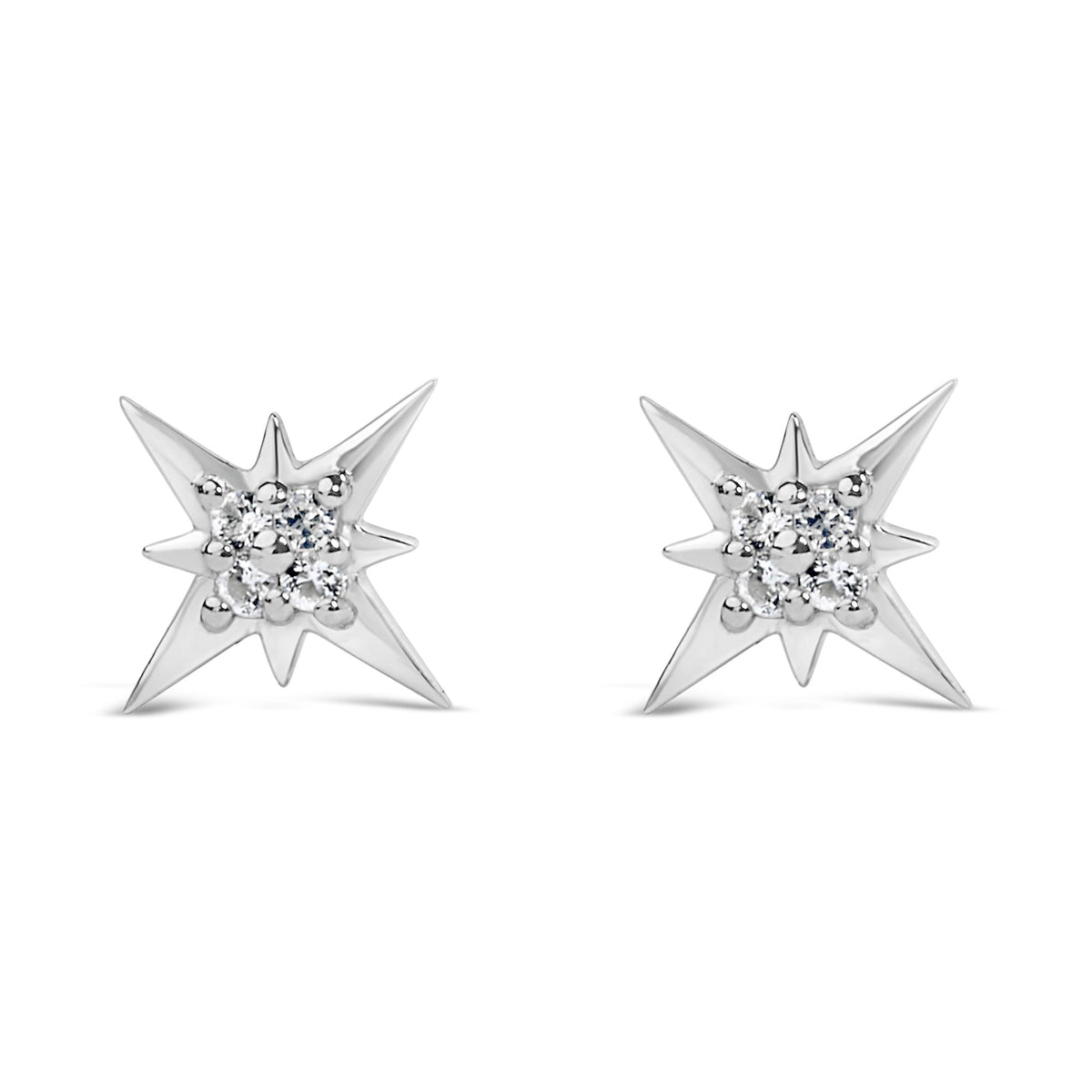 Sterling Silver Lab Created White Sapphire Starburst Stud Earrings