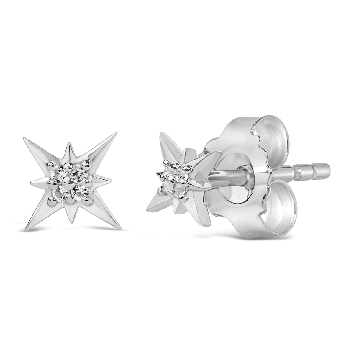 Sterling Silver Lab Created White Sapphire Starburst Stud Earrings