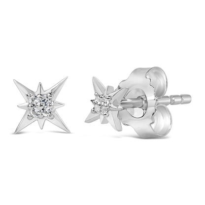 Sterling Silver Lab Created White Sapphire Starburst Stud Earrings