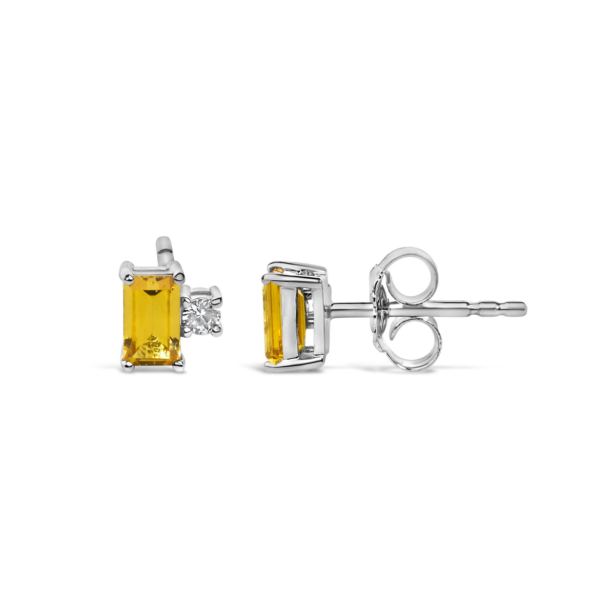 Sterling Silver Baguette Yellow Sapphire and White Sapphire Two-Stone Stud Earrings