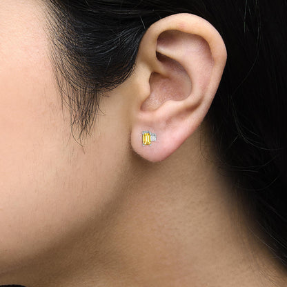 Sterling Silver Baguette Yellow Sapphire and White Sapphire Two-Stone Stud Earrings