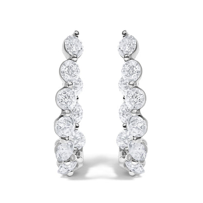 14K White Gold 3 3/4 Cttw Graduating Diamond Oval Hoop Earrings