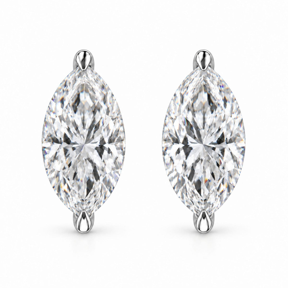 14K Gold Lab Grown Marquise Diamond Solitaire Stud Earrings