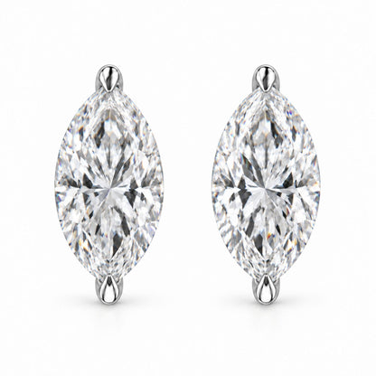 14K Gold Lab Grown Marquise Diamond Solitaire Stud Earrings