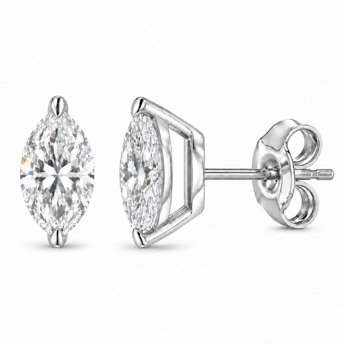 14K Gold Lab Grown Marquise Diamond Solitaire Stud Earrings
