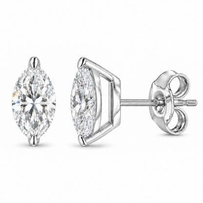 14K Gold Lab Grown Marquise Diamond Solitaire Stud Earrings