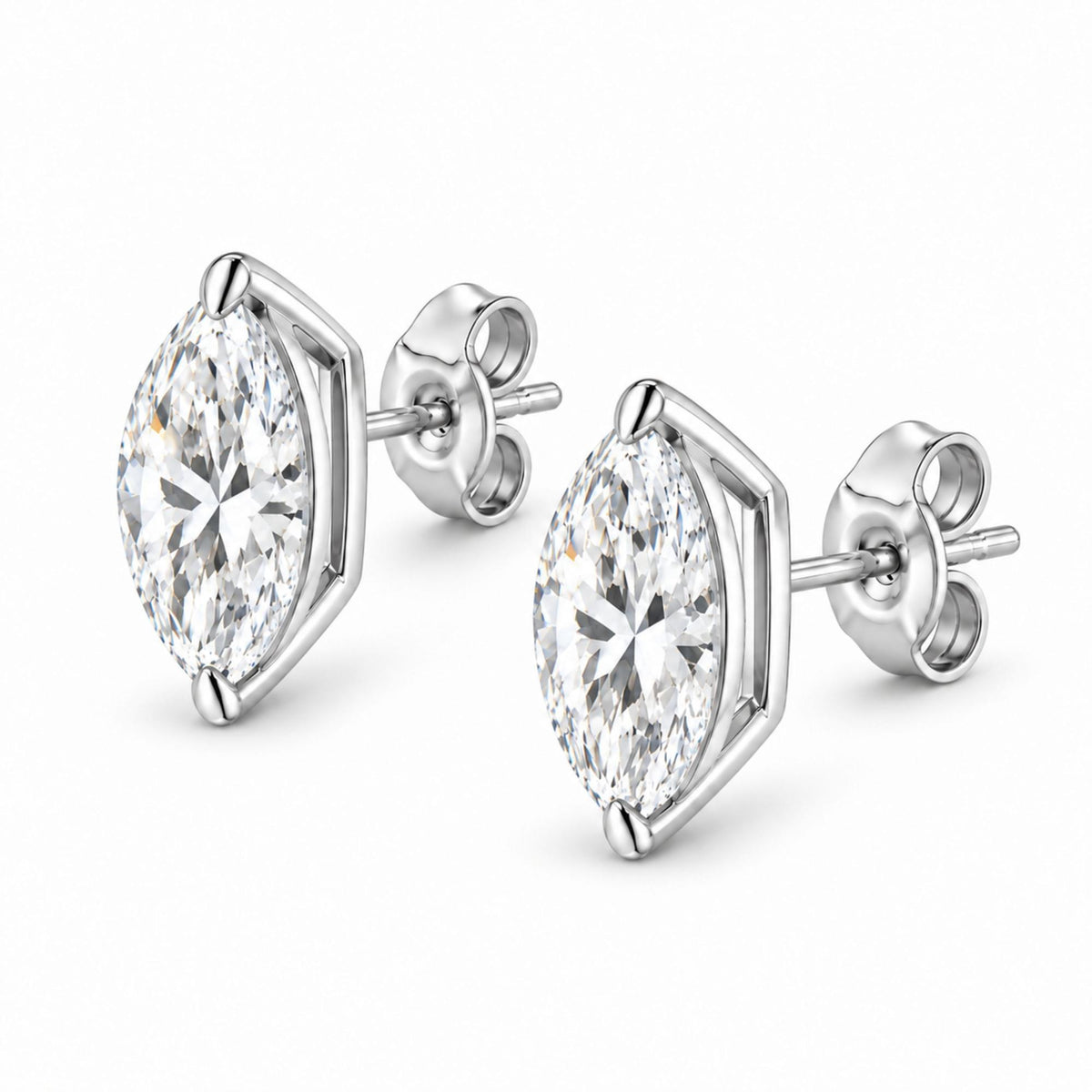 14K Gold Lab Grown Marquise Diamond Solitaire Stud Earrings