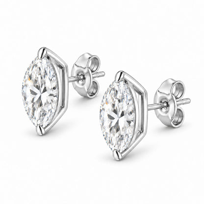 14K Gold Lab Grown Marquise Diamond Solitaire Stud Earrings