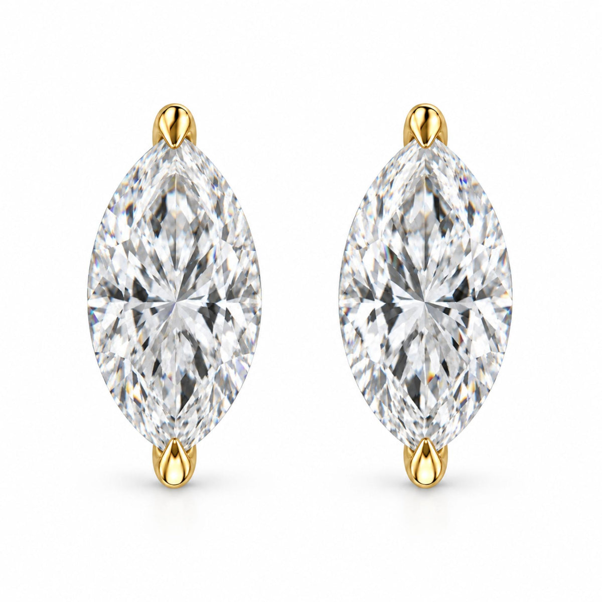 14K Gold Lab Grown Marquise Diamond Solitaire Stud Earrings