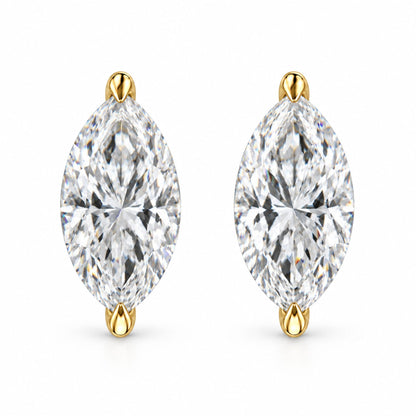 14K Gold Lab Grown Marquise Diamond Solitaire Stud Earrings