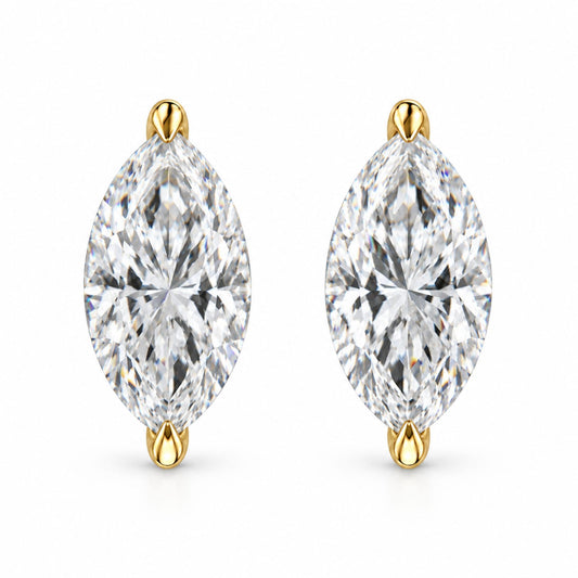 14K Gold Lab Grown Marquise Diamond Solitaire Stud Earrings