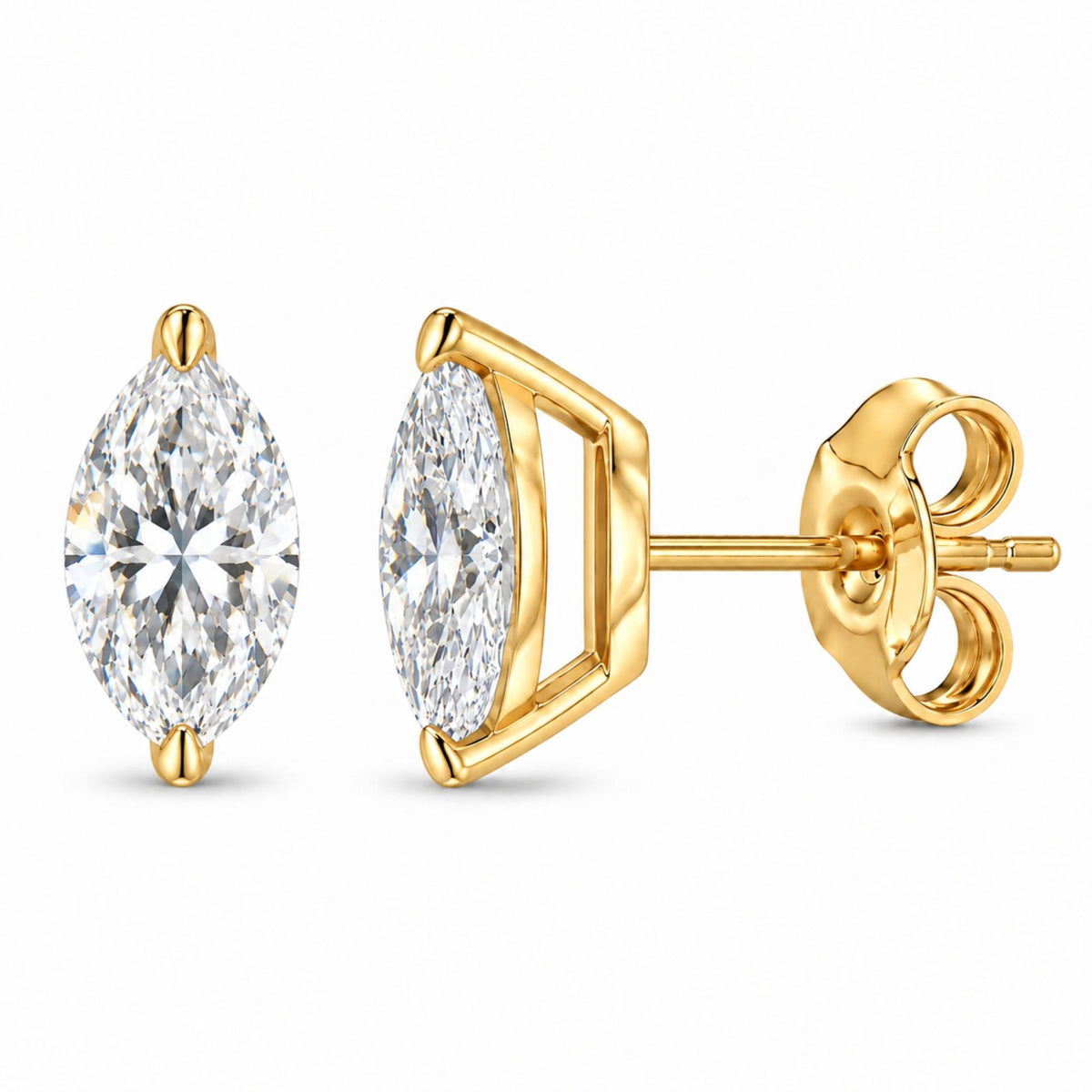 14K Gold Lab Grown Marquise Diamond Solitaire Stud Earrings