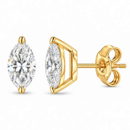 14K Gold Lab Grown Marquise Diamond Solitaire Stud Earrings