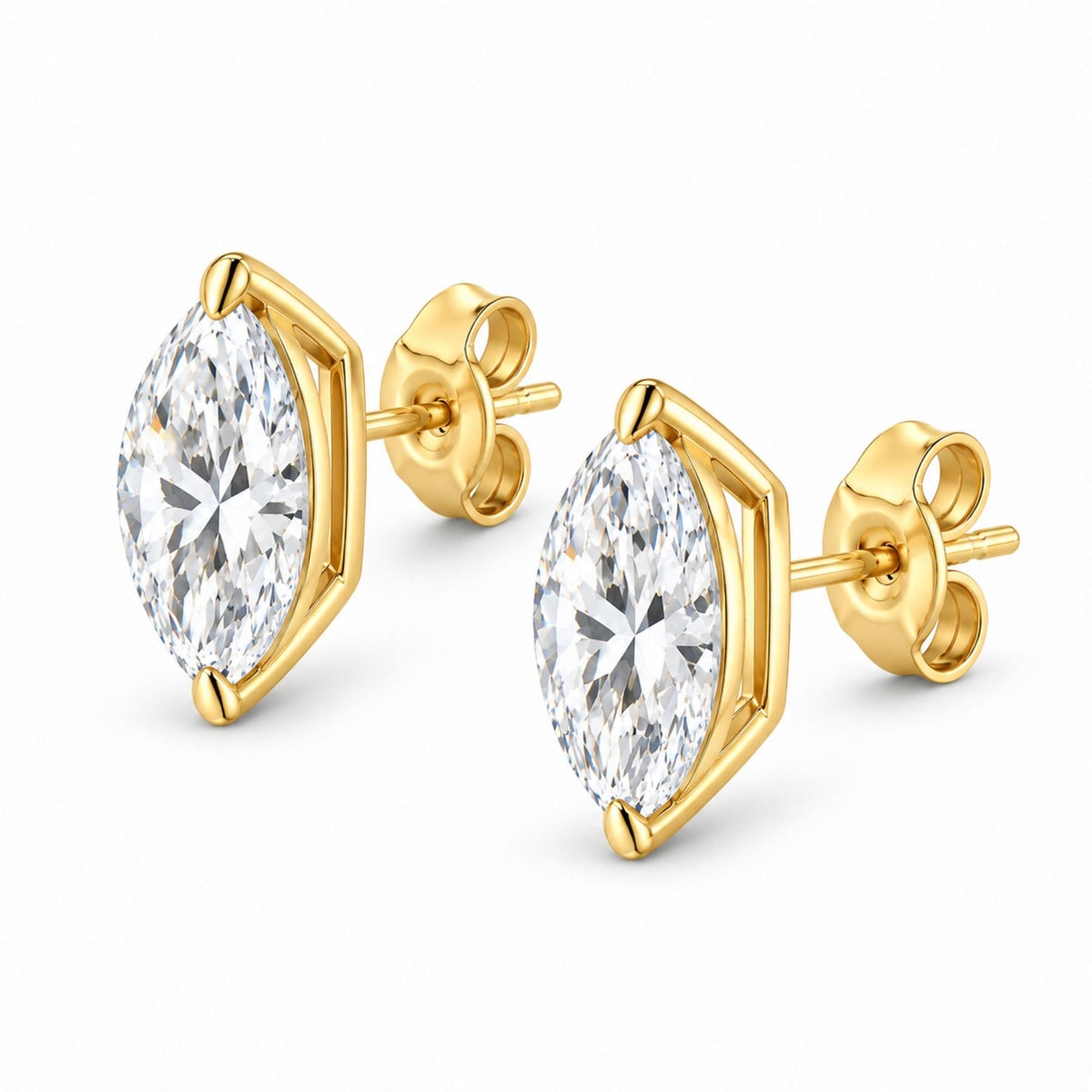 14K Gold Lab Grown Marquise Diamond Solitaire Stud Earrings