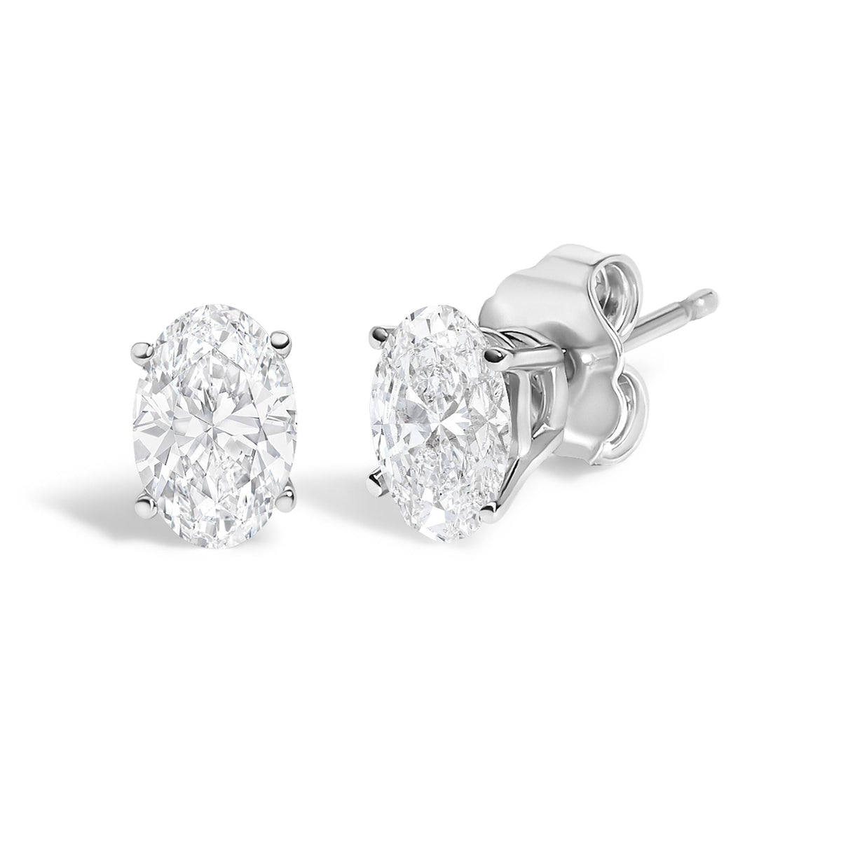 14K Gold Lab Grown Oval Solitaire Diamond Stud Earrings