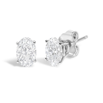 14K Gold Lab Grown Oval Solitaire Diamond Stud Earrings