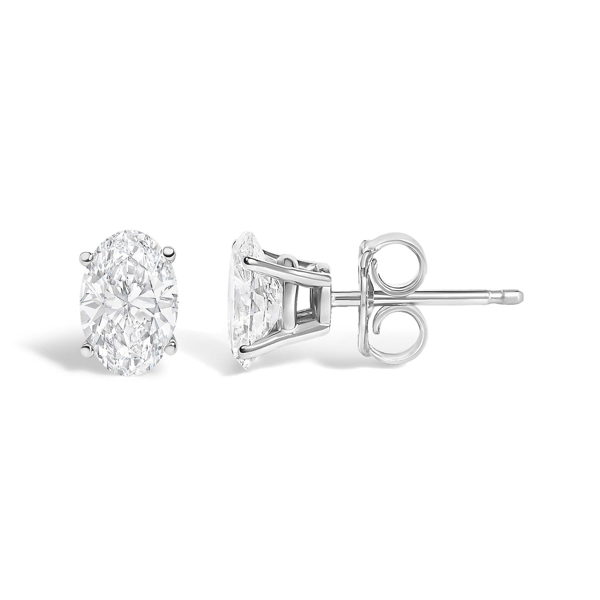 14K Gold Lab Grown Oval Solitaire Diamond Stud Earrings