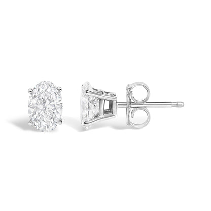 14K Gold Lab Grown Oval Solitaire Diamond Stud Earrings
