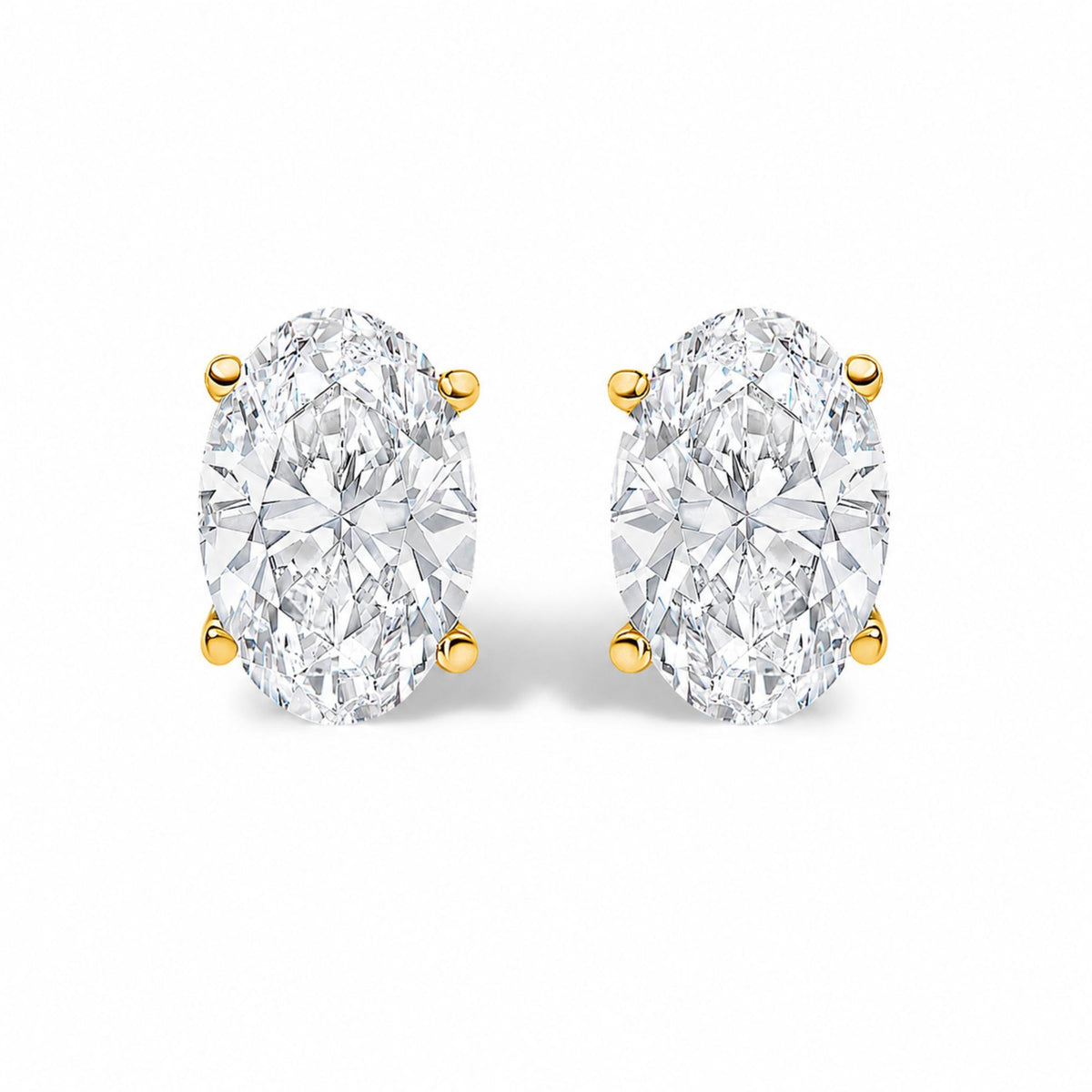 14K Gold Lab Grown Oval Solitaire Diamond Stud Earrings