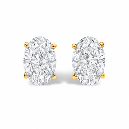 14K Gold Lab Grown Oval Solitaire Diamond Stud Earrings