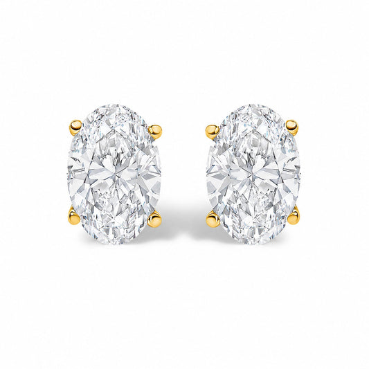 14K Gold Lab Grown Oval Solitaire Diamond Stud Earrings